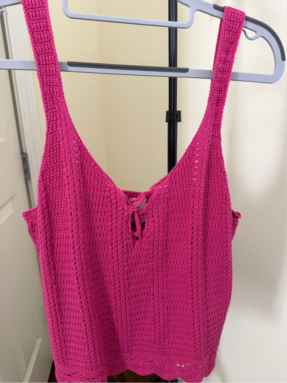 Old Navy Bright Pink Crochet Tank Top with Front Tie